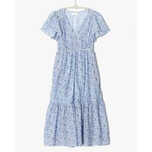 Xirena Alessa Dress sz M Periwinkle Floral Print Silk Cotton Tiered Midi $365